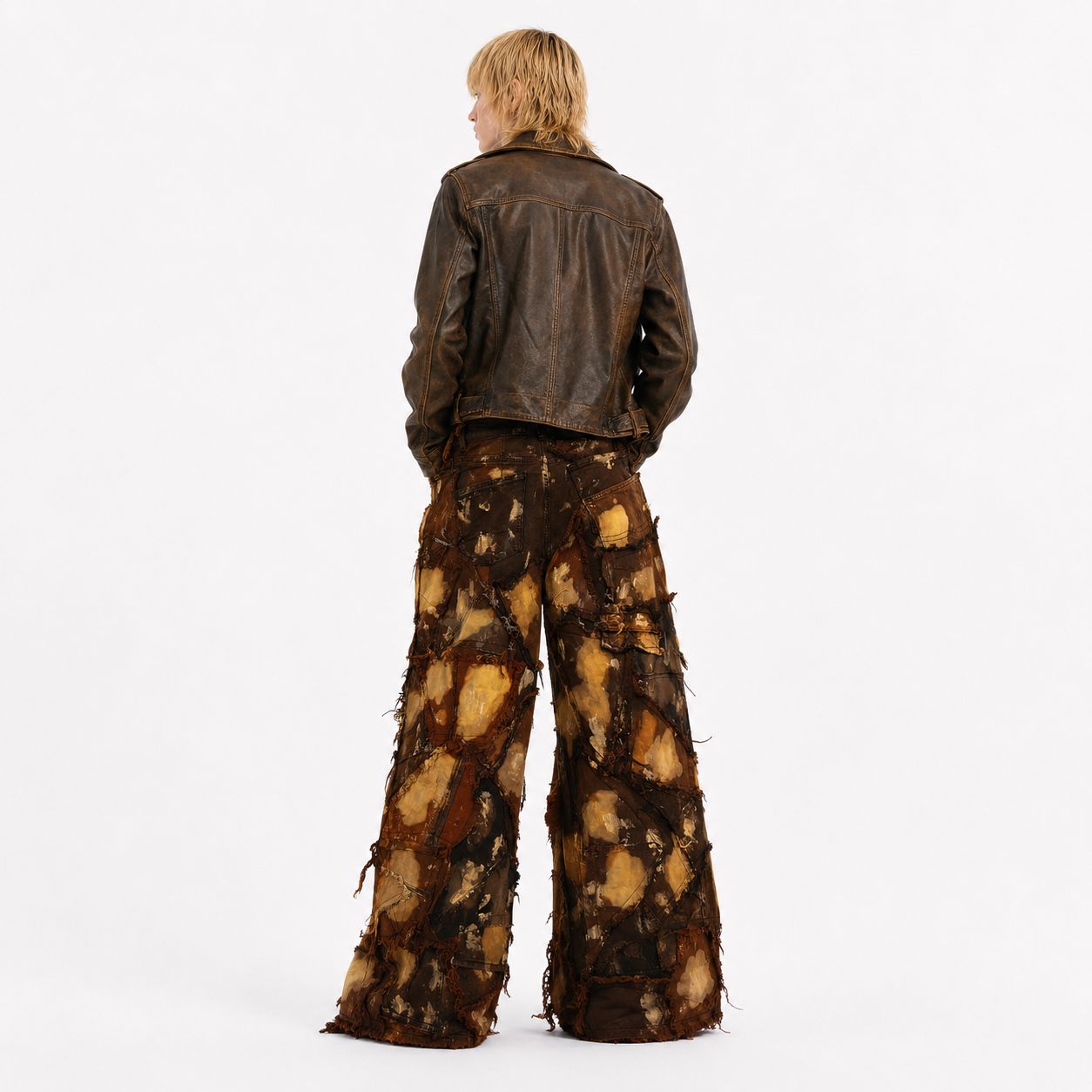 Shredded Denim Wide Leg Colored Pants