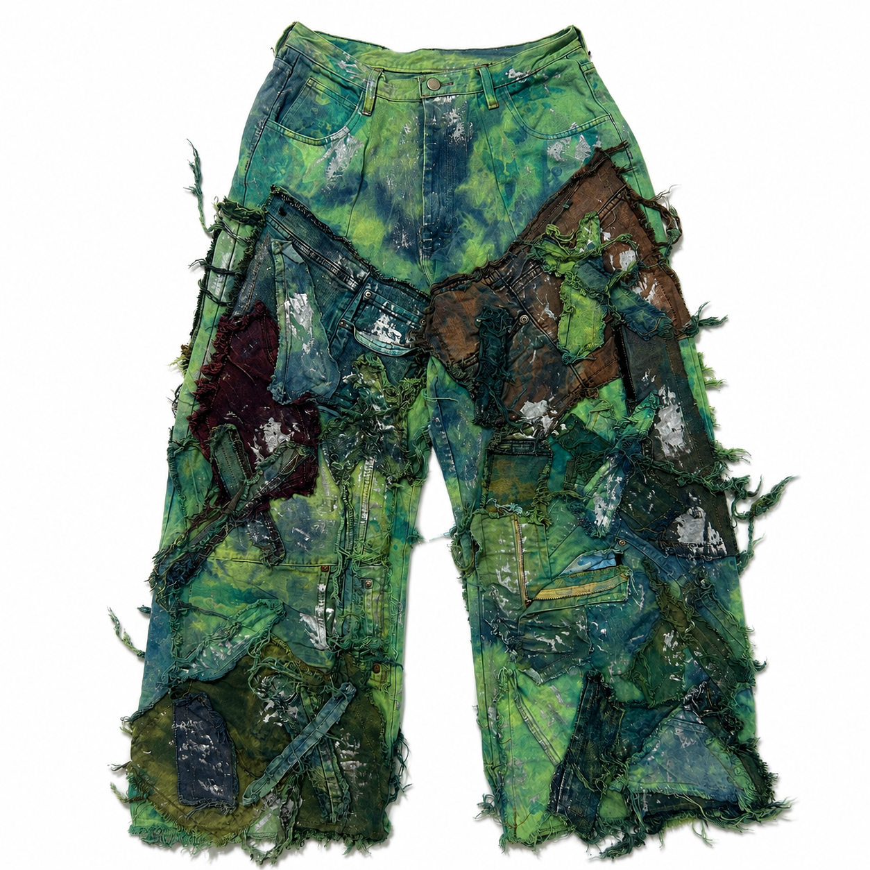 Shredded Wide Leg Colored denim pants D