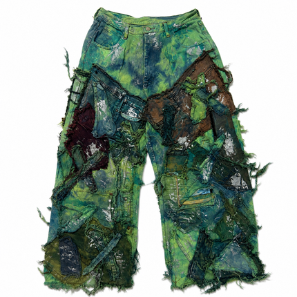 Shredded Wide Leg Colored denim pants D
