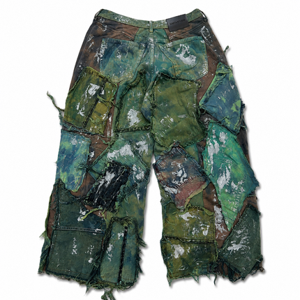 Shredded Wide Leg Colored denim pants C