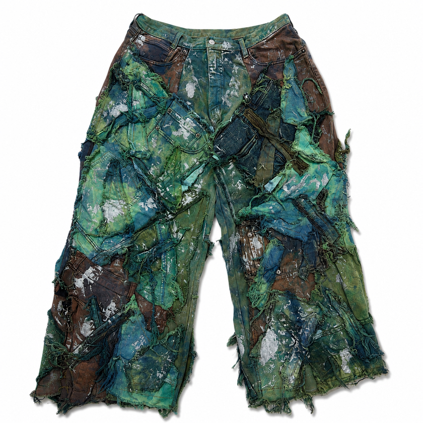 Shredded Wide Leg Colored denim pants C