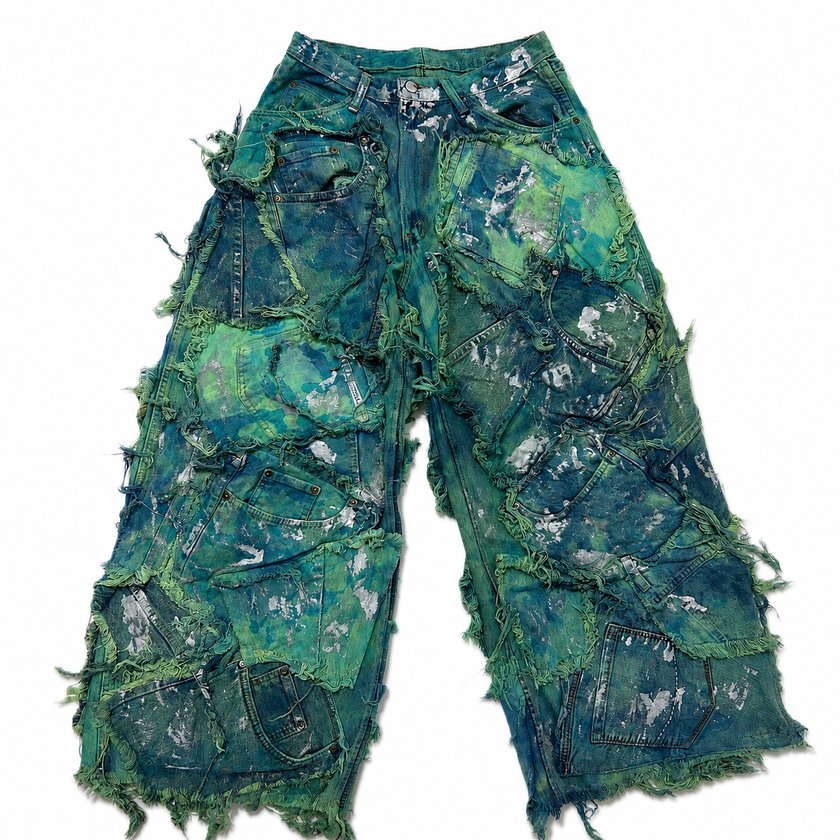 Shredded Wide Leg Colored denim pants B