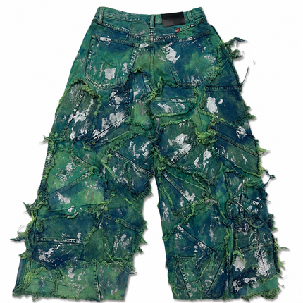 Shredded Wide Leg Colored denim pants B
