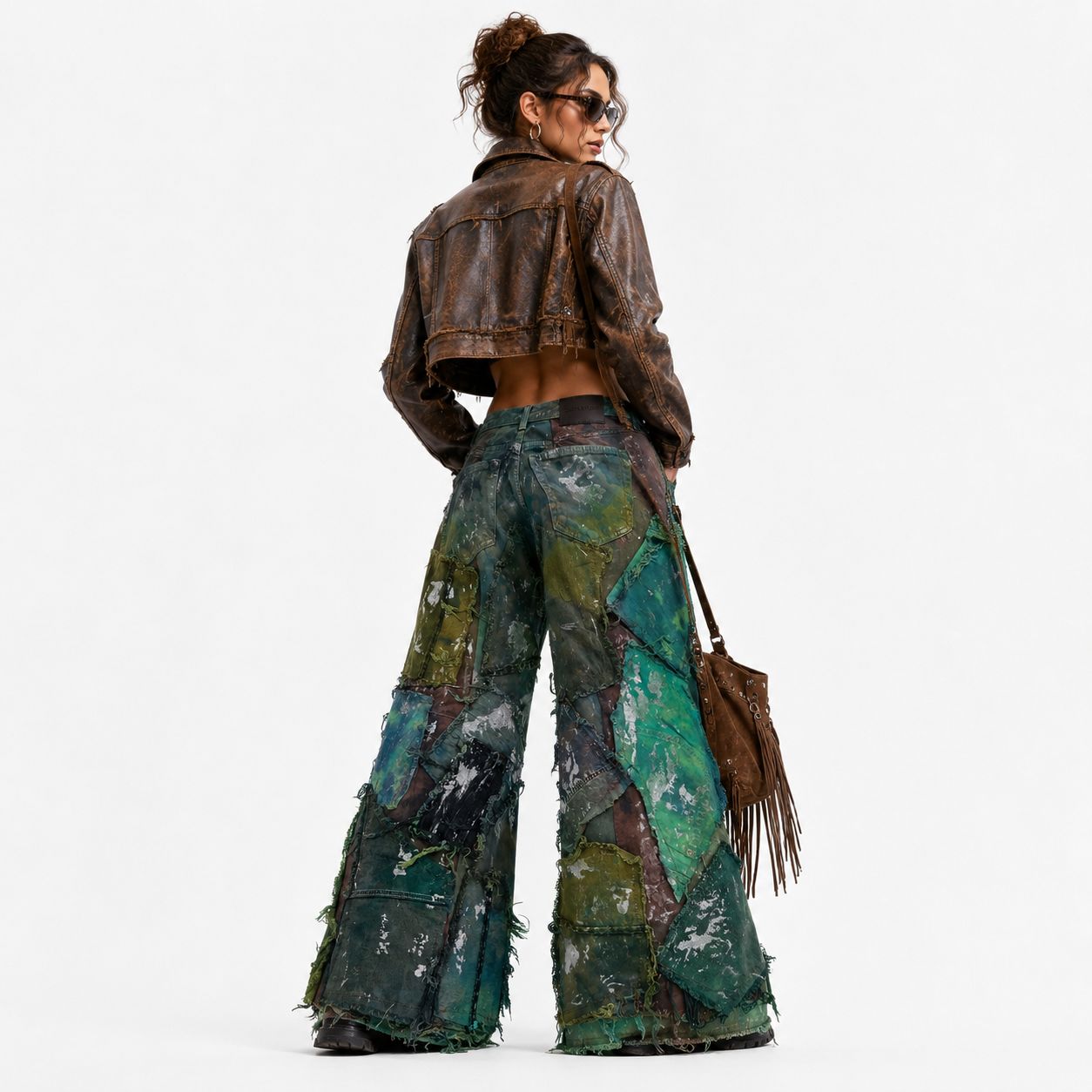 Shredded Wide Leg Colored denim pants C