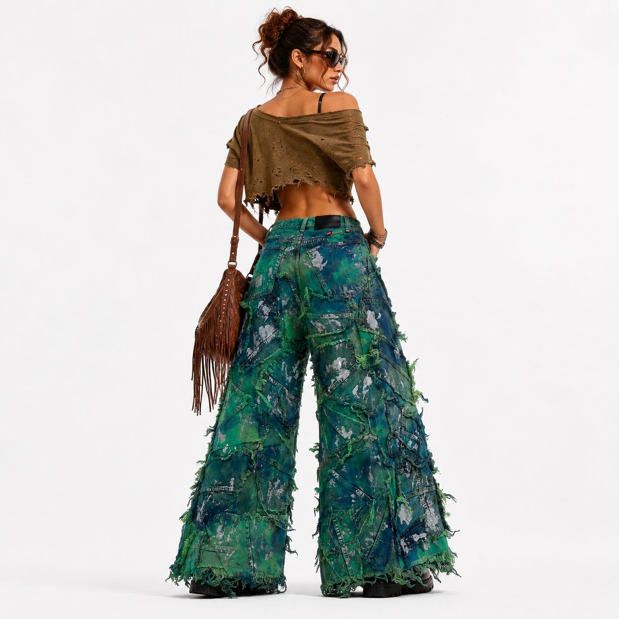Shredded Wide Leg Colored denim pants B