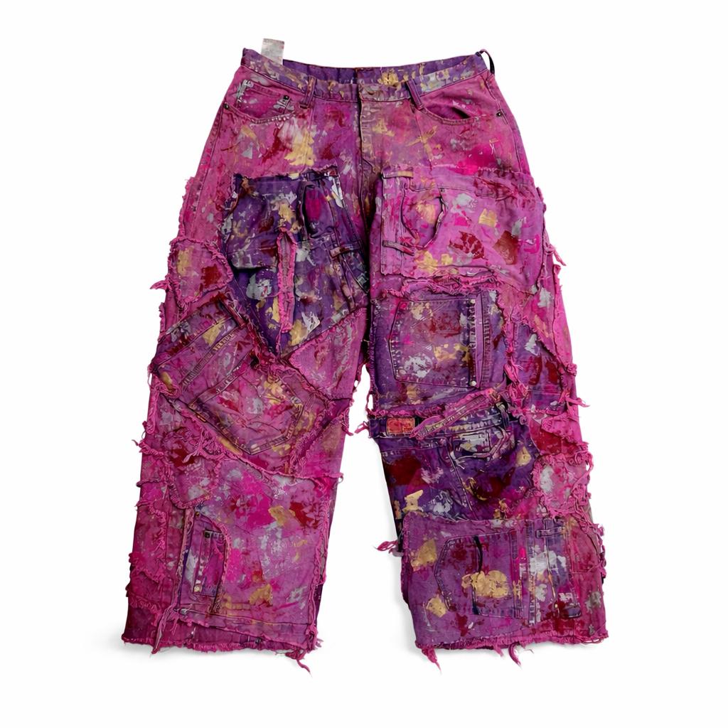 Wearable Ruins Pink Wide Leg Denim Pants One
