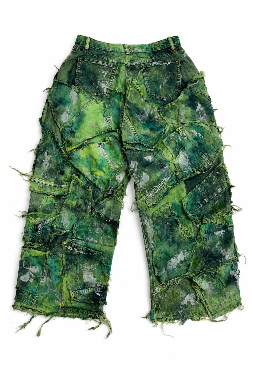 Wearable Ruins Green Wide Leg Denim Pants