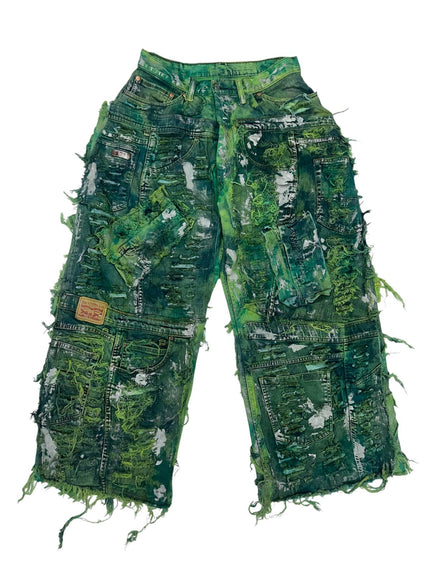 Wearable Ruins Green Wide Leg Denim Pants