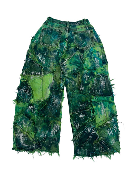 Wearable Ruins Green Shredded Wide Leg Pants A