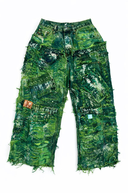 Wearable Ruins Green Shredded Wide Leg Pants A