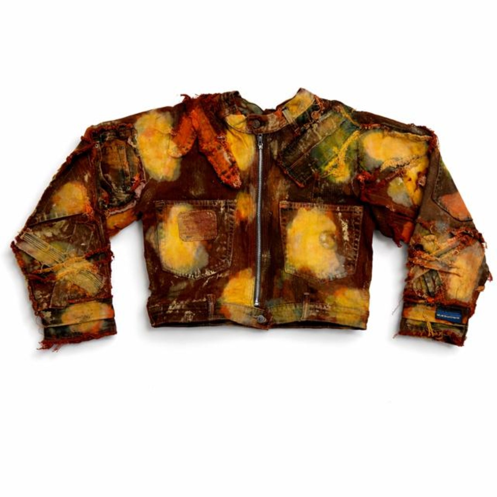 Wearable Ruins Red Gold Shredded Denim Crop Jacket