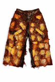 Wearable Ruins Red Gold Shredded Denim Wide Leg Pants