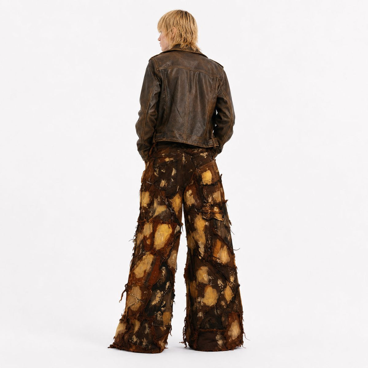 Wearable Ruins Red Gold Shredded Denim Wide Leg Pants D