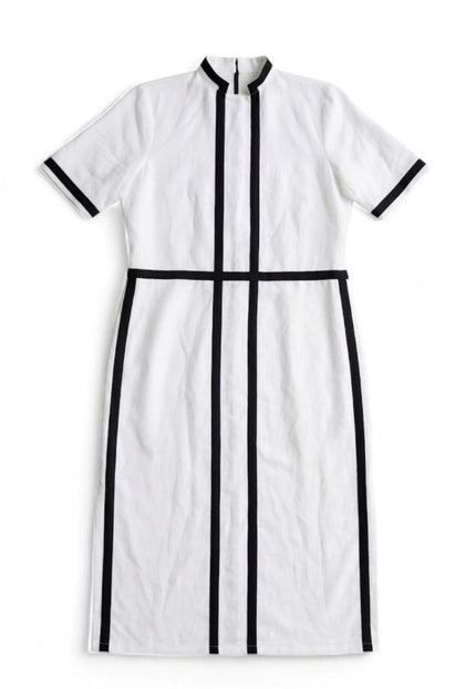 Linen Contrast Trim Maxi Dress A