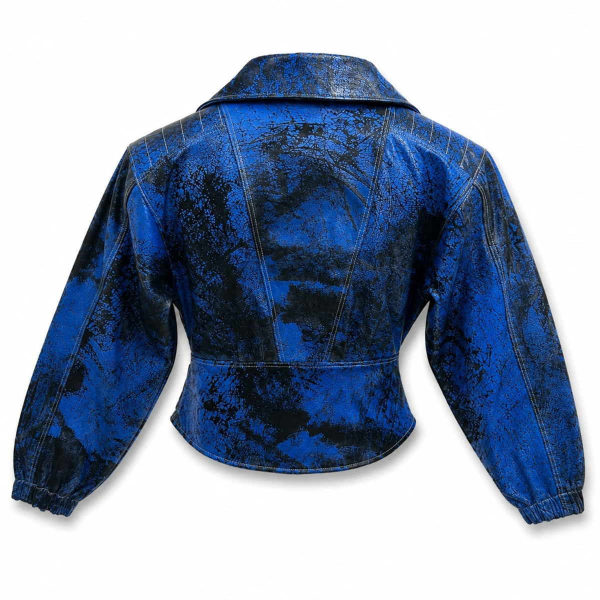 Blue Rusted Rollers Cropped Bomber Jacket