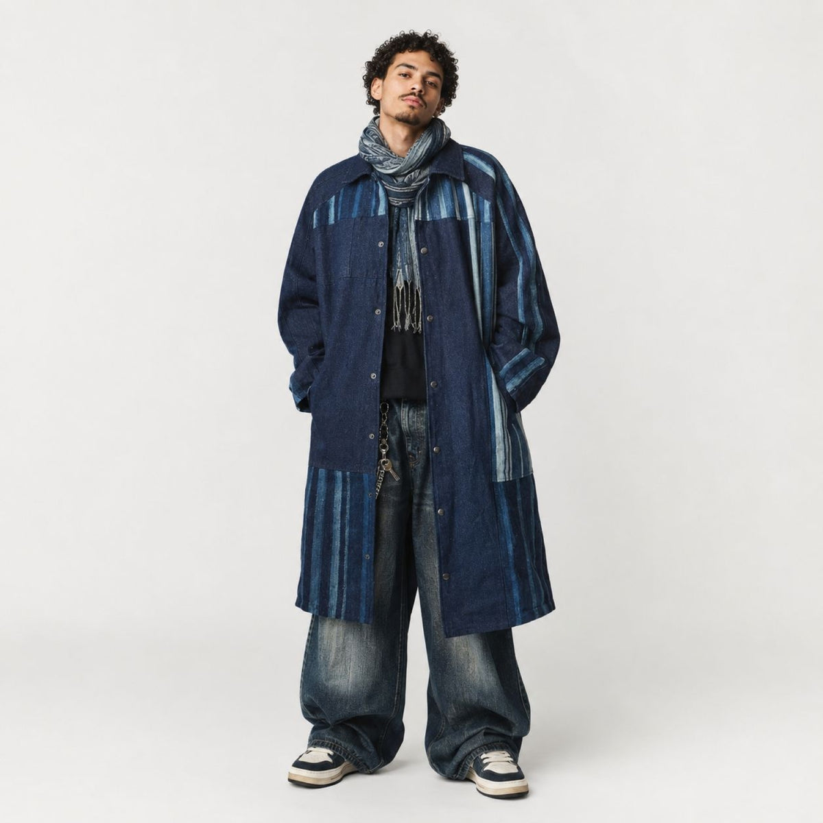 Blended Denim Article Long Coat