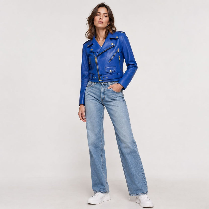 Cropped Biker Leather Jacket