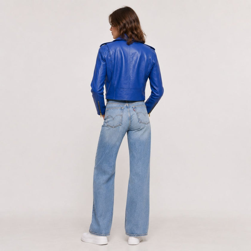 Cropped Biker Leather Jacket