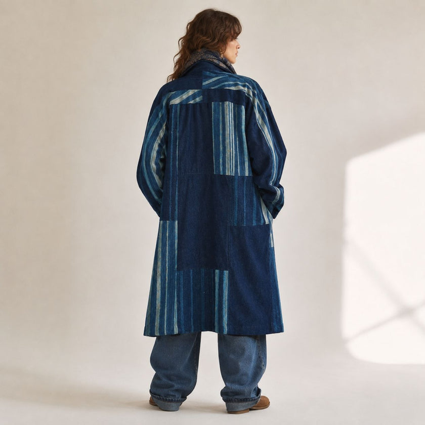 Blended Denim Article Women Long Coat