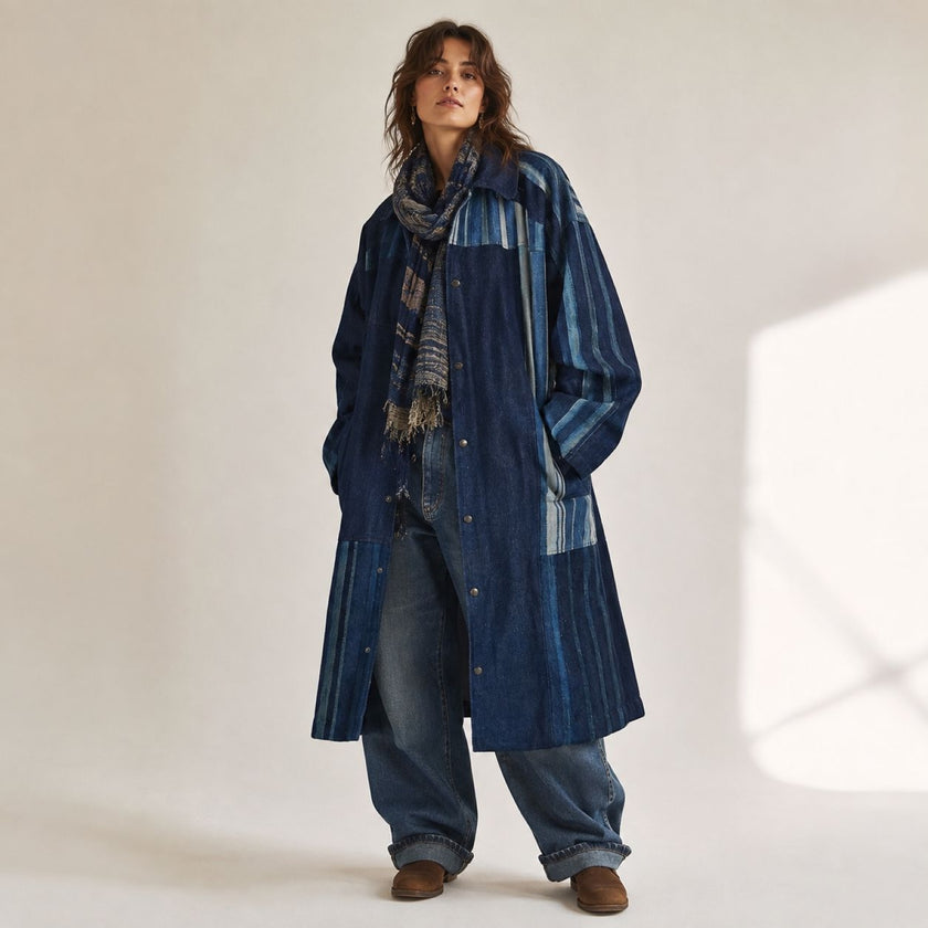 Blended Denim Article Women Long Coat