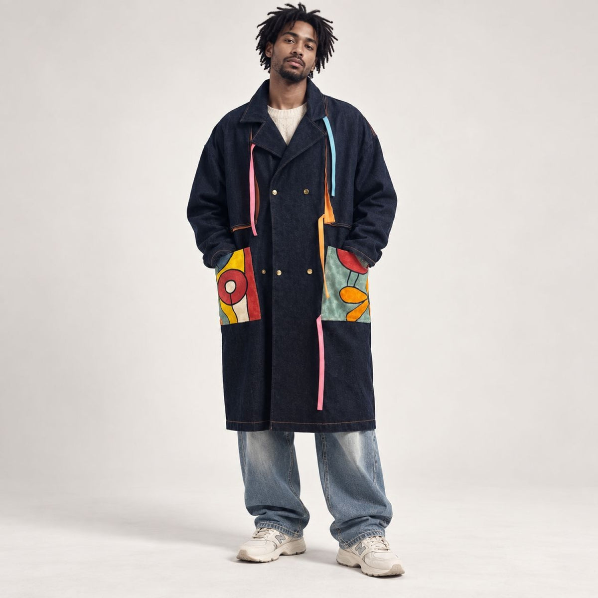 Denim Artwork Long Coat