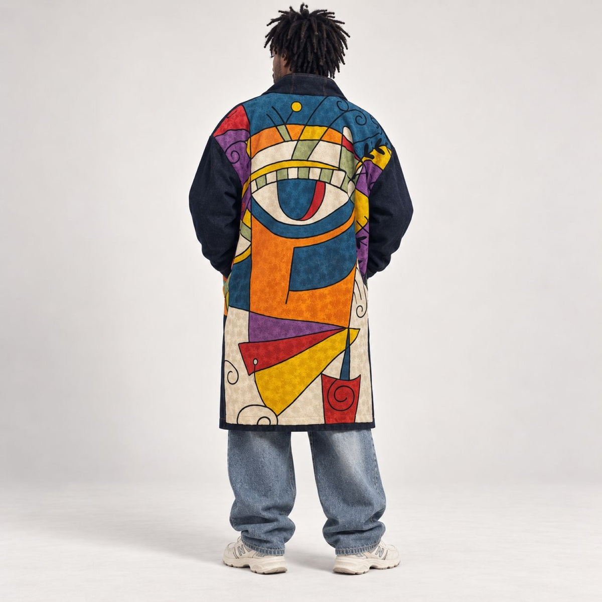 Denim Artwork Long Coat
