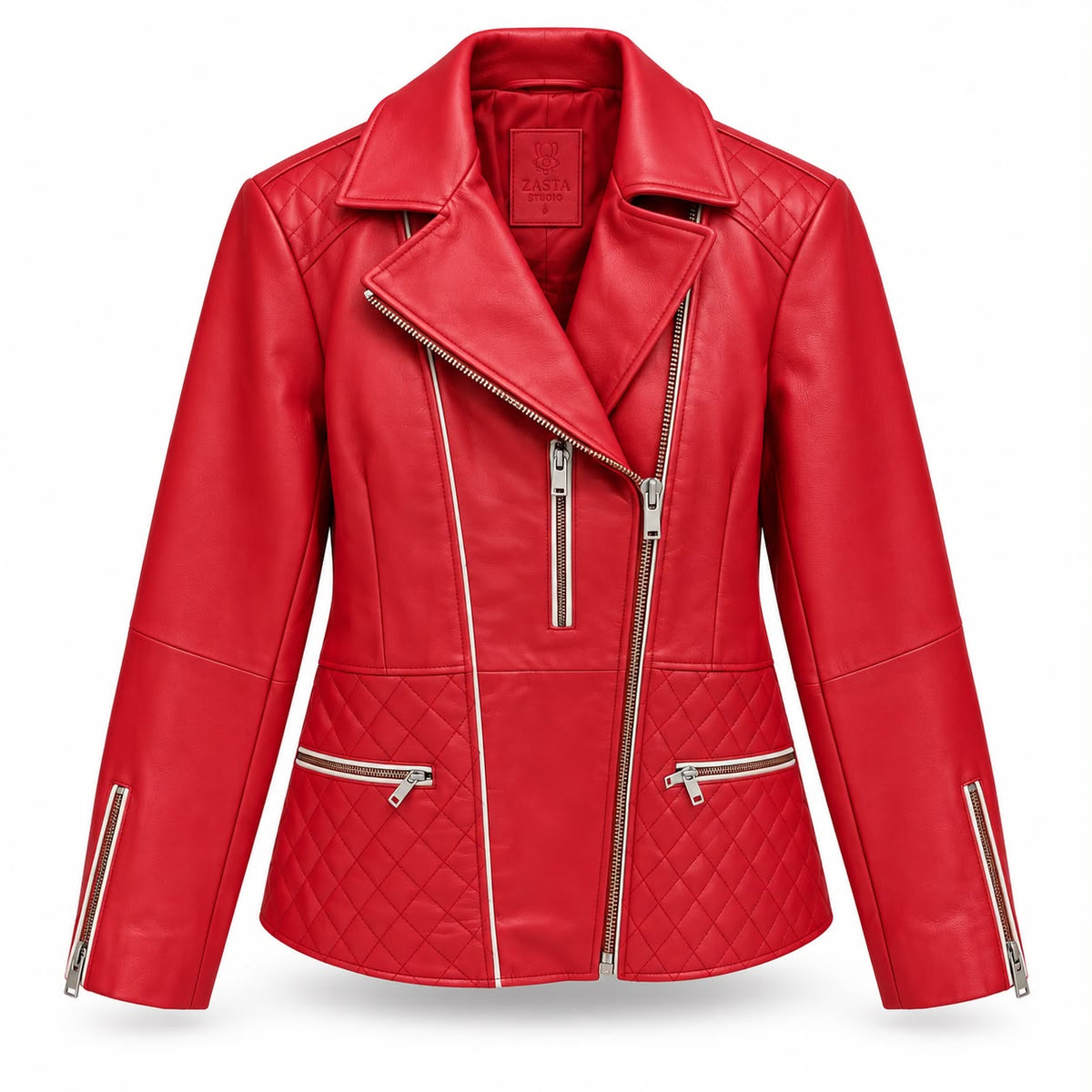Outlaw Biker Moto Red Leather Jacket