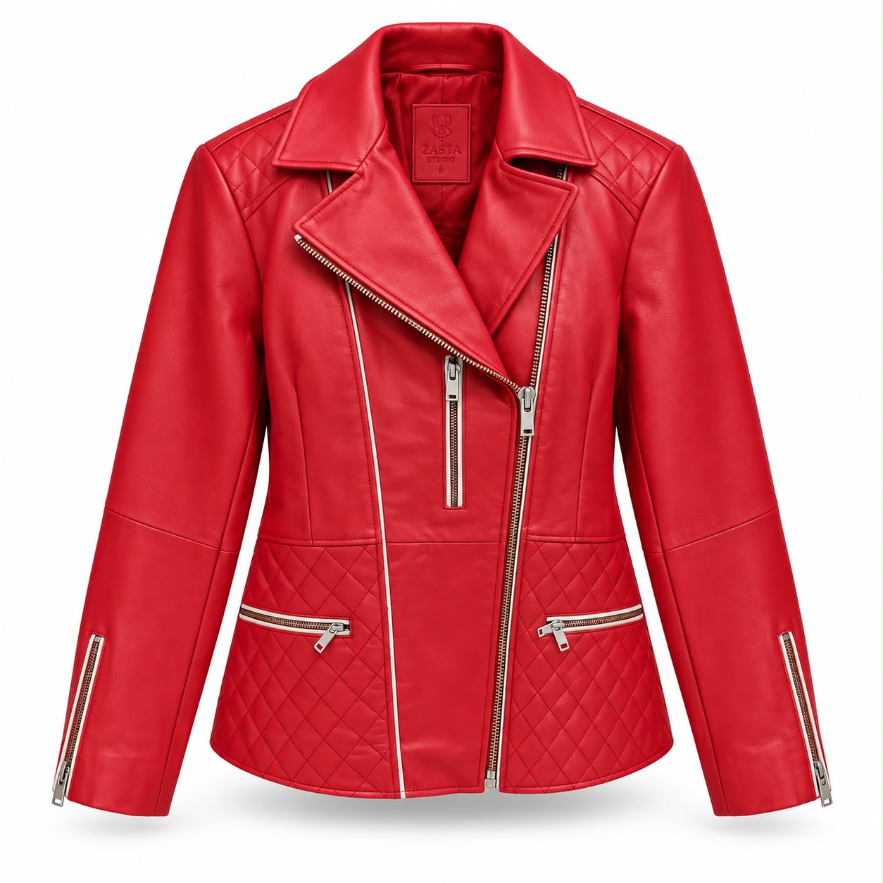 Outlaw Biker Moto Red Leather Jacket