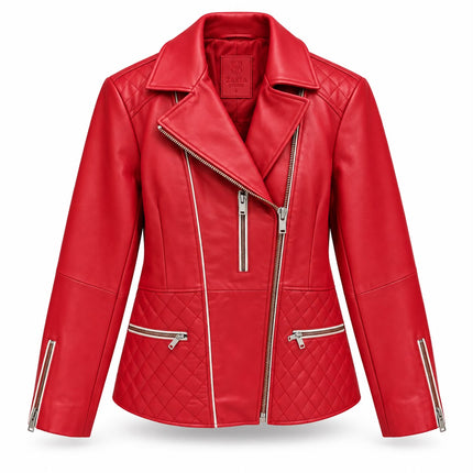Outlaw Biker Moto Red Leather Jacket