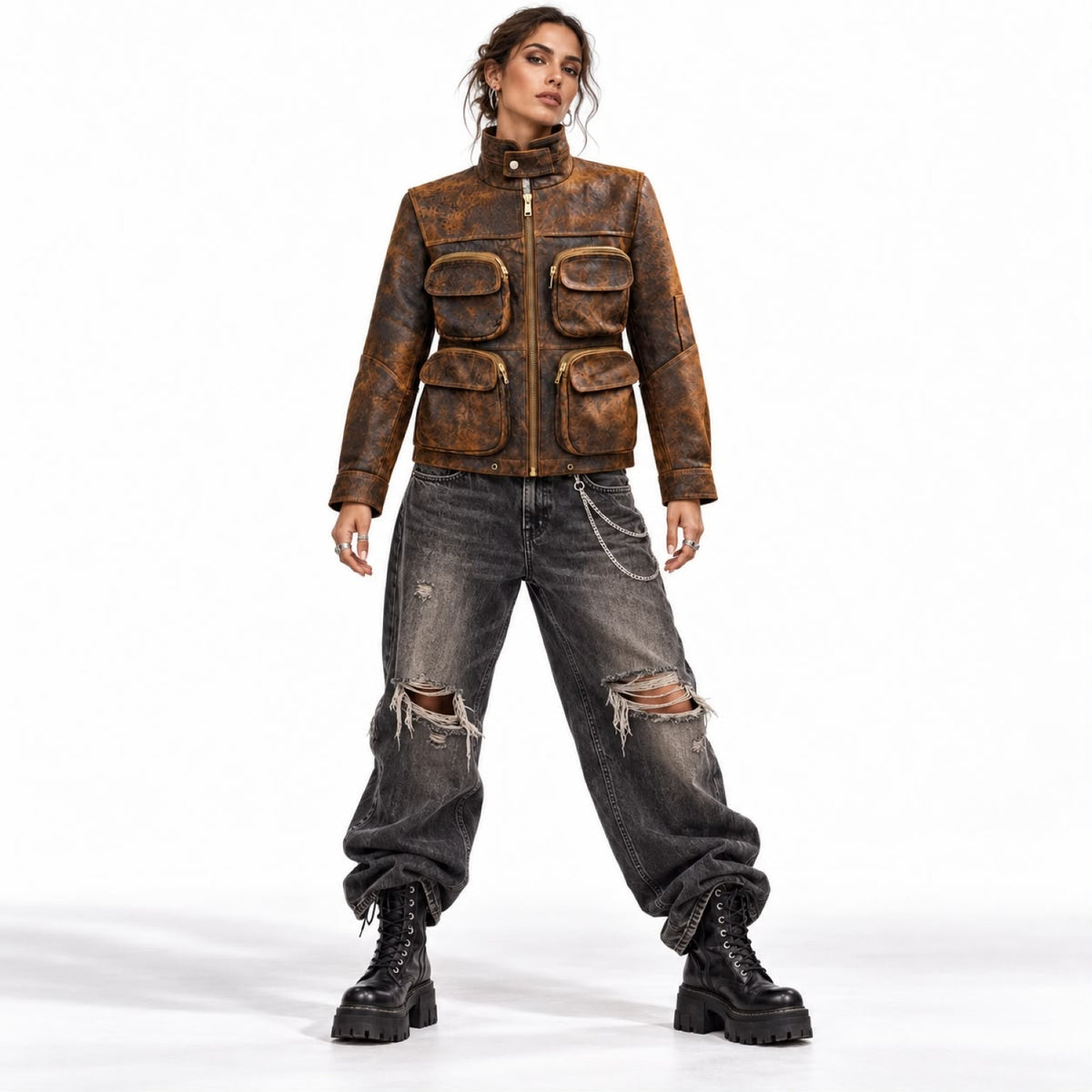 Heritage Luxe Women Textured Leather Jacket