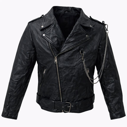 RUSTY CHAINS BIKER LEATHER JACKET MEN