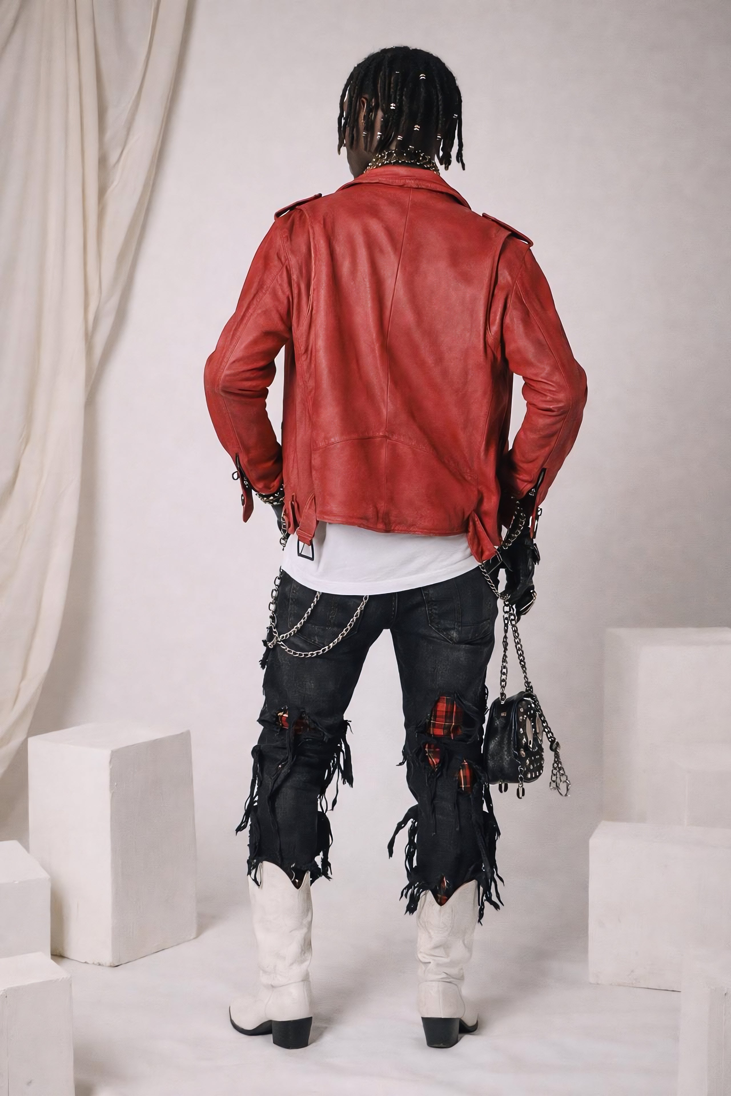 STORM RIDER RED BIKER LEATHER JACKET