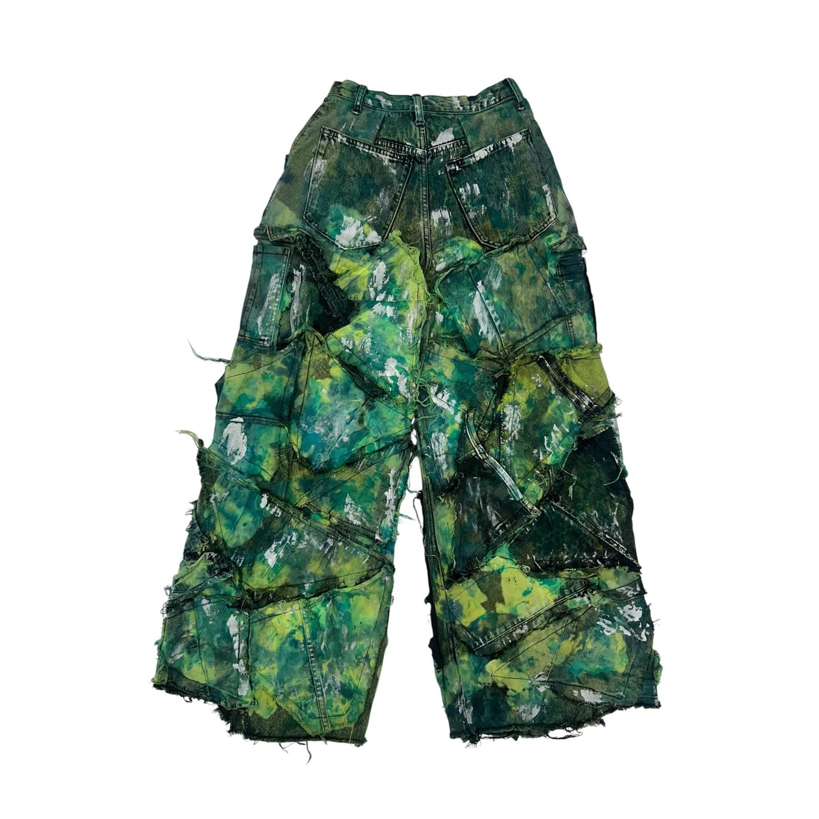 Wearable Ruins Green Shredded Wide Leg Pants B