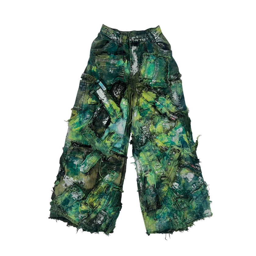 Wearable Ruins Green Shredded Wide Leg Pants B