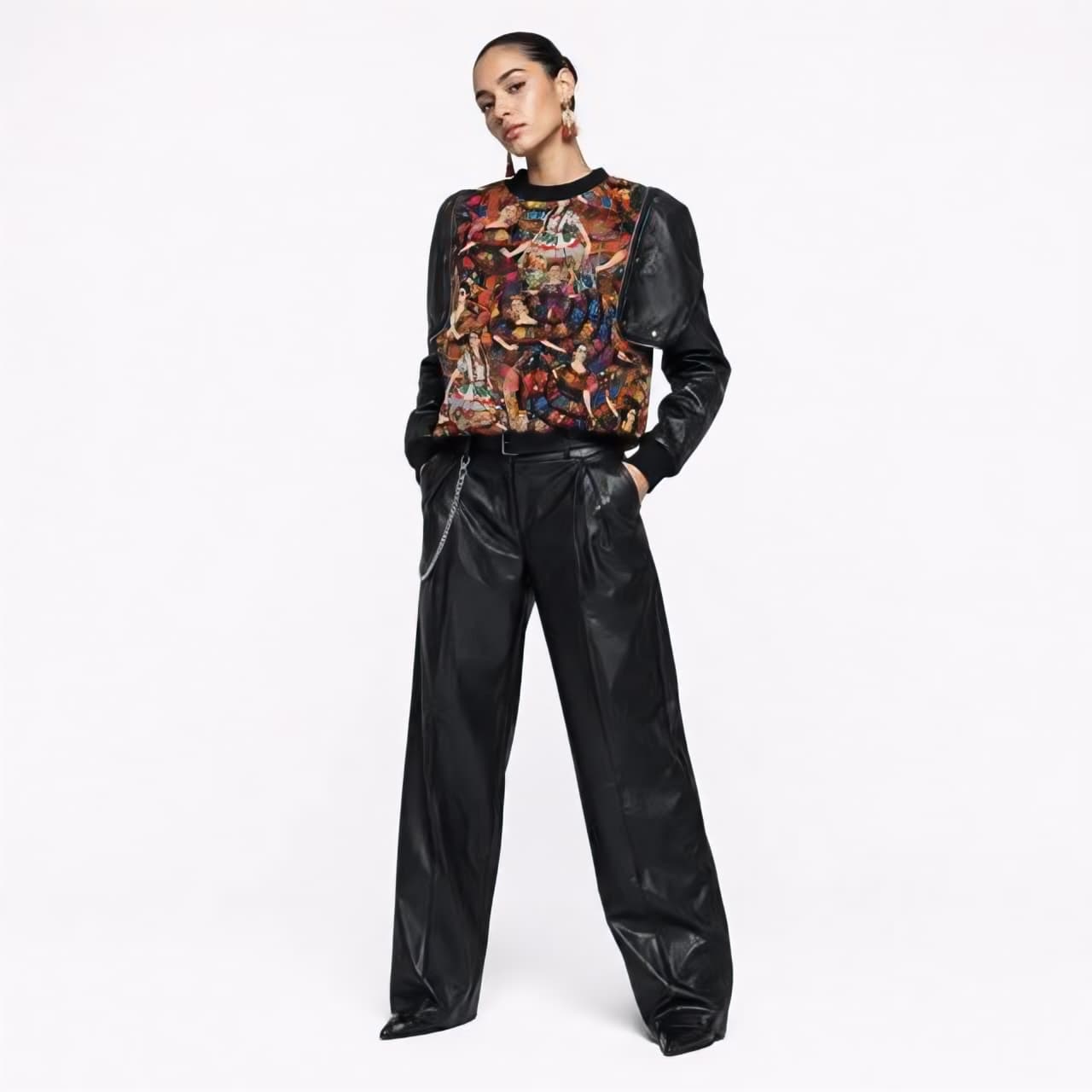 Detachable Leather Cotton Hybrid Sweatshirt