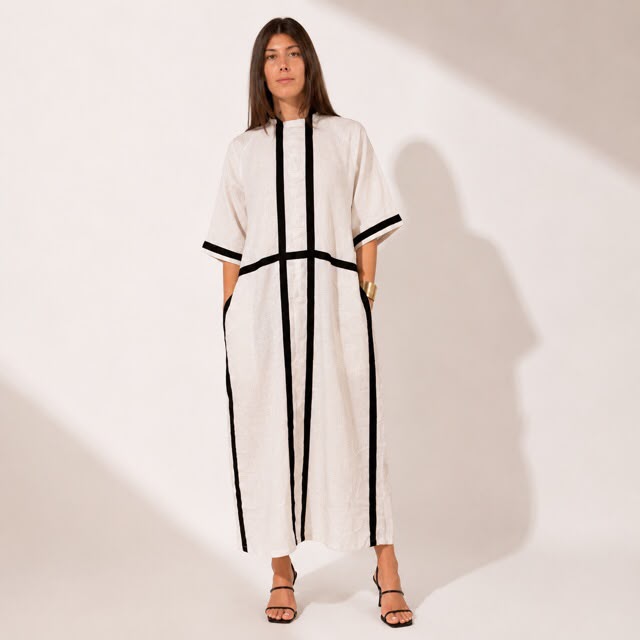 Linen Contrast Trim Maxi Dress