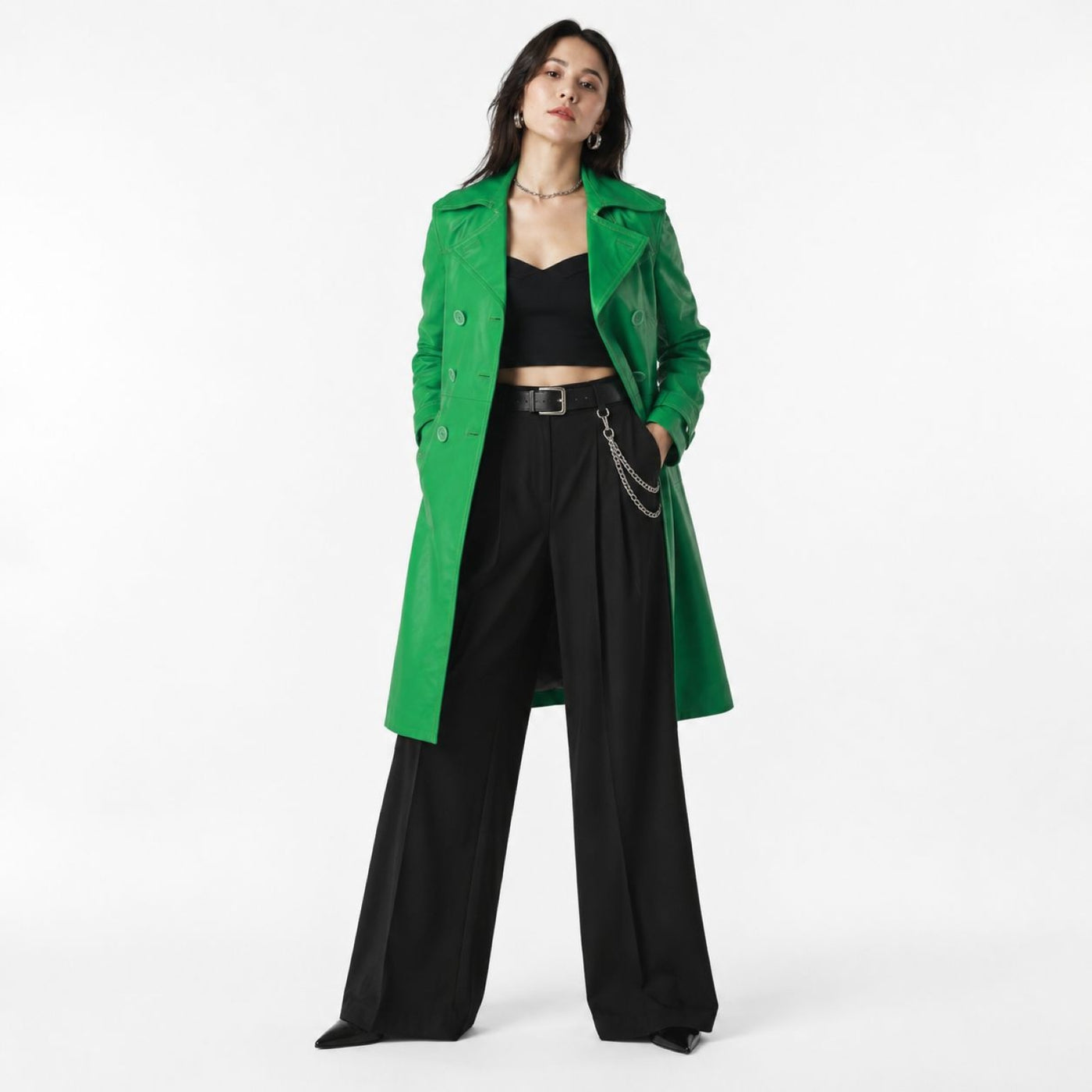 GREEN GHOST LEATHER TRENCH COAT