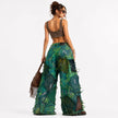 Wearable Ruins Shredded Wide Leg Colored Denim Pants A
