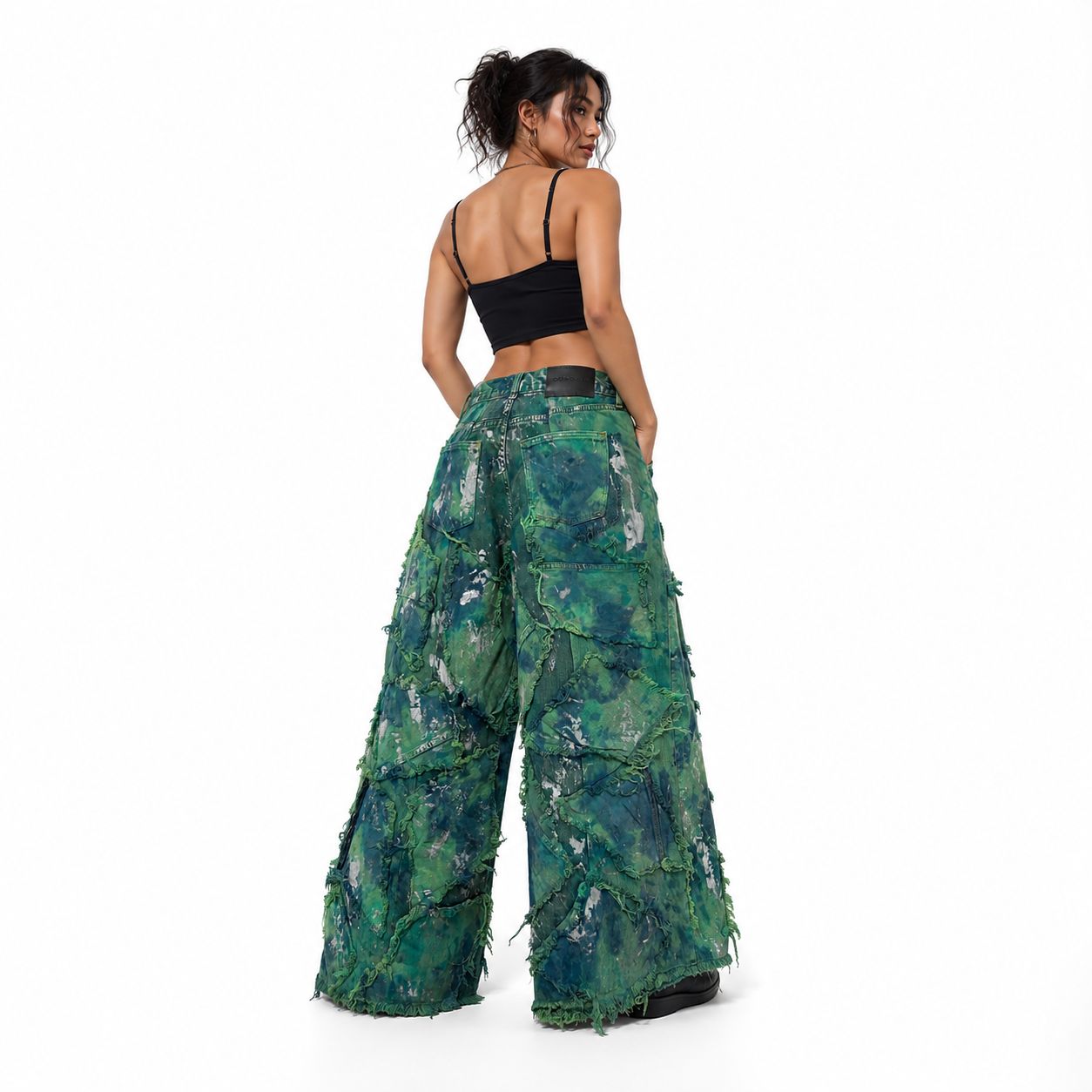 Wearable Ruins Shredded Wide Leg Colored Denim Pants D