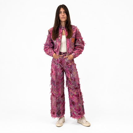 Wearable Ruins Pink Shredded Denim Crop Jacket