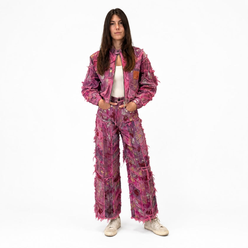 Wearable Ruins Pink Shredded Denim Crop Jacket