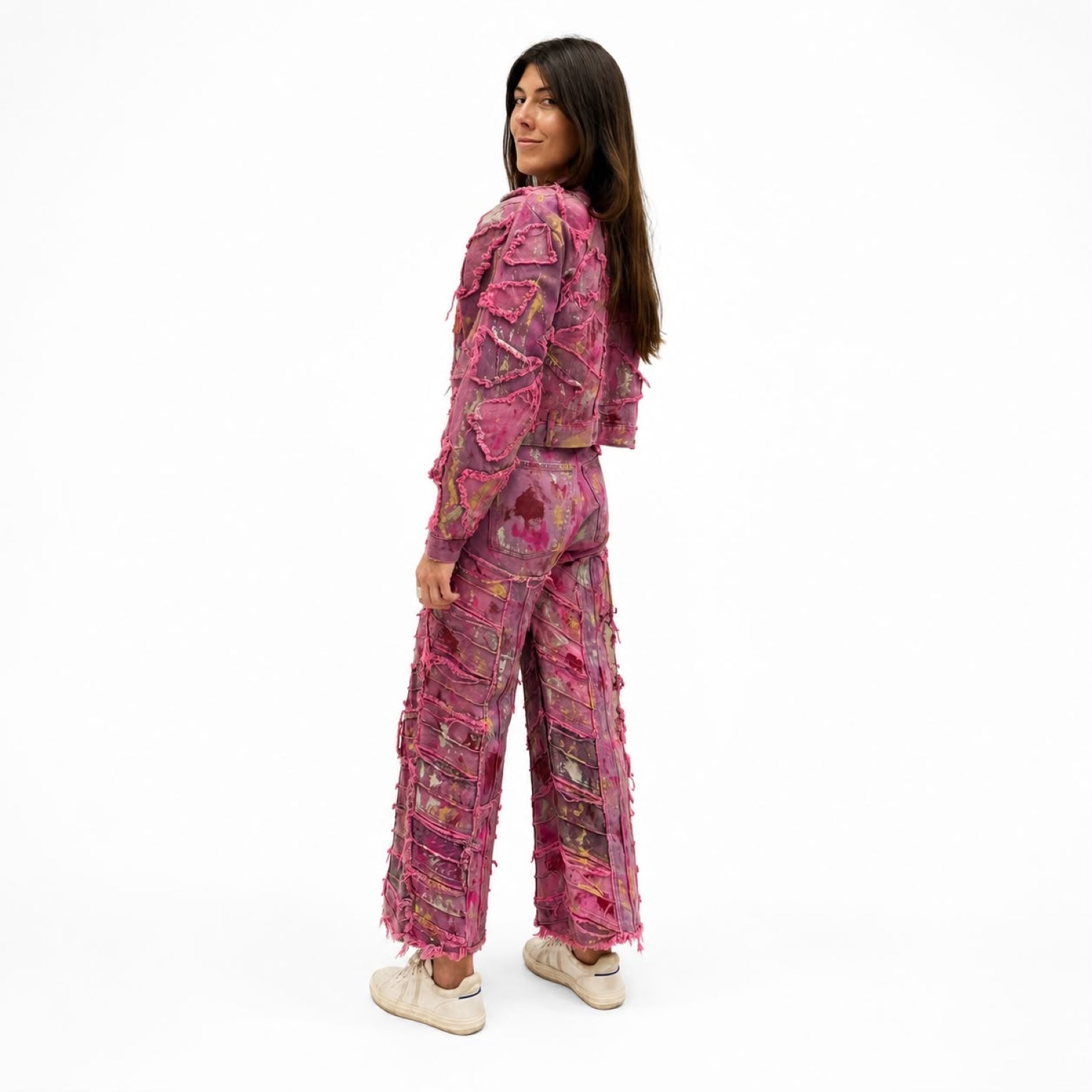 Wearable Ruins Pink Shredded Denim Crop Jacket