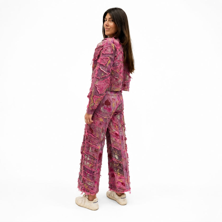 Wearable Ruins Pink Shredded Denim Crop Jacket