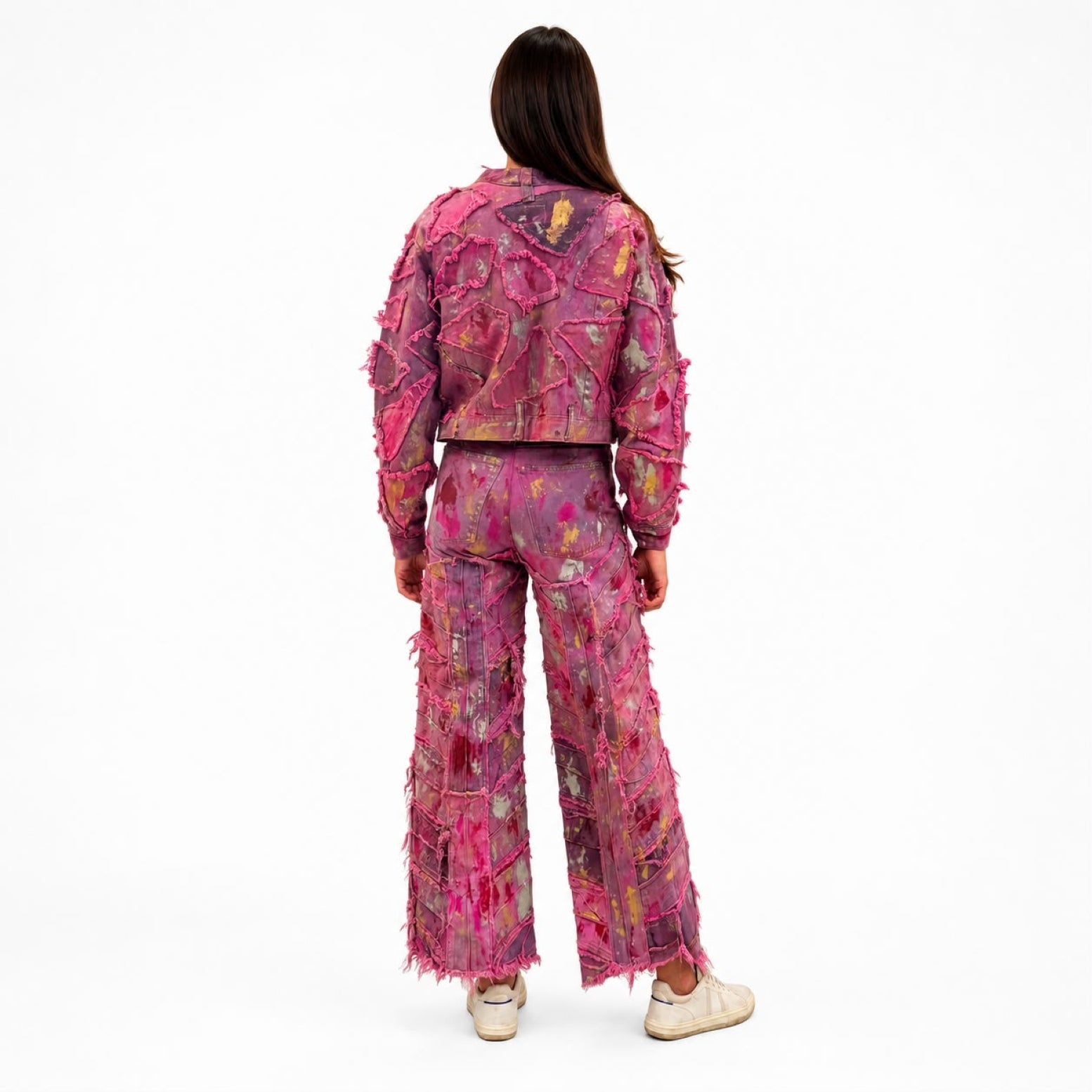 Wearable Ruins Pink Shredded Denim Crop Jacket