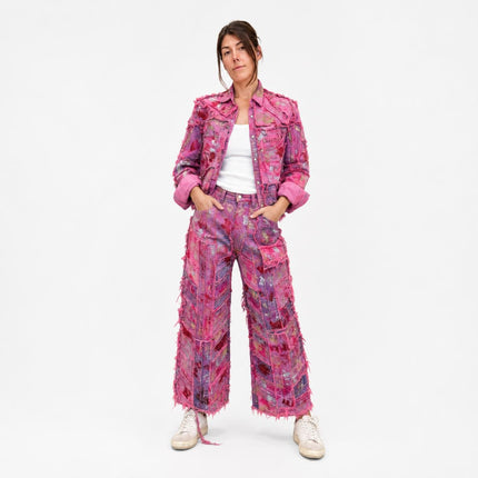 Wearable Ruins Pink Shredded Denim Colored Jacket