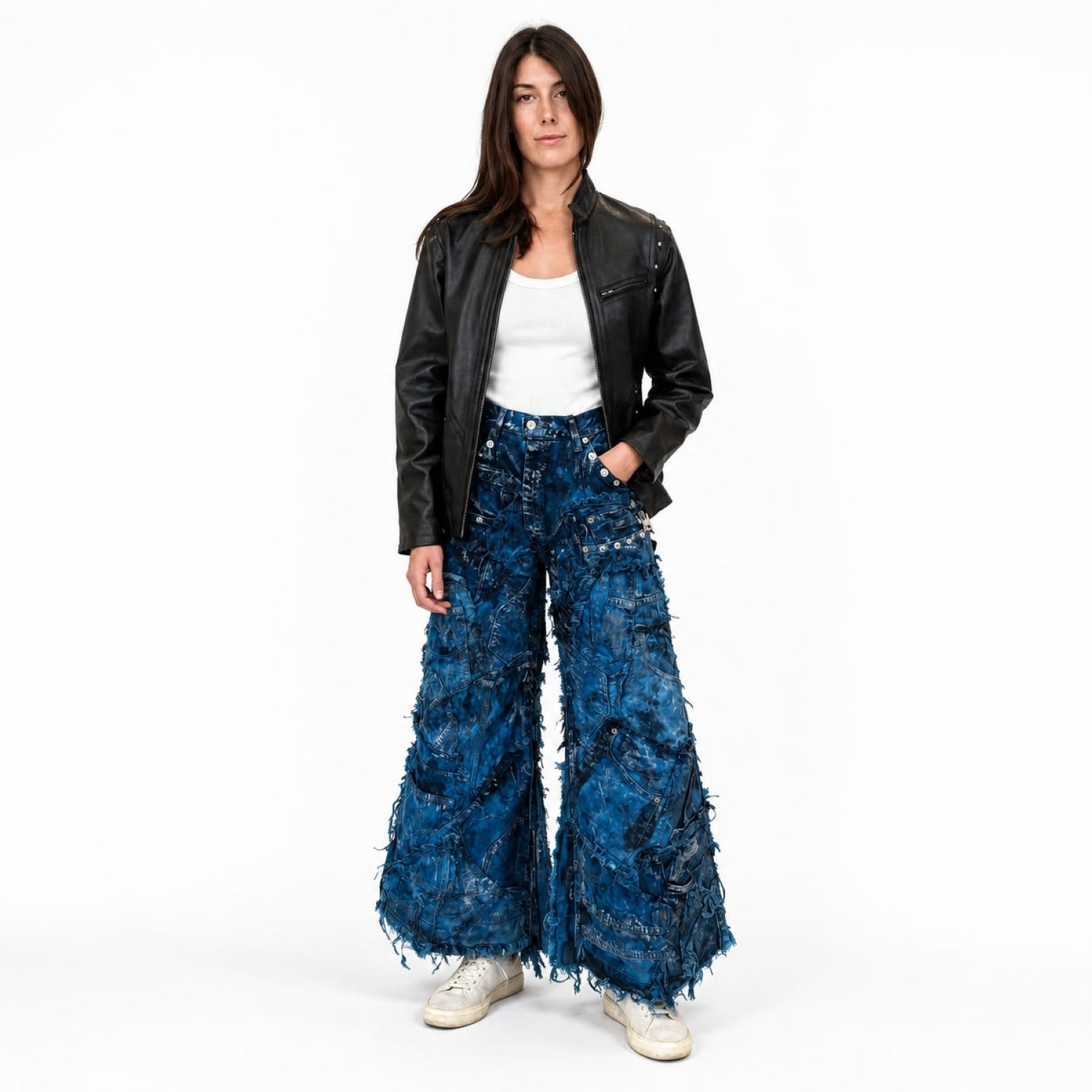 Hand-Painted Women Leather Biker Jacket