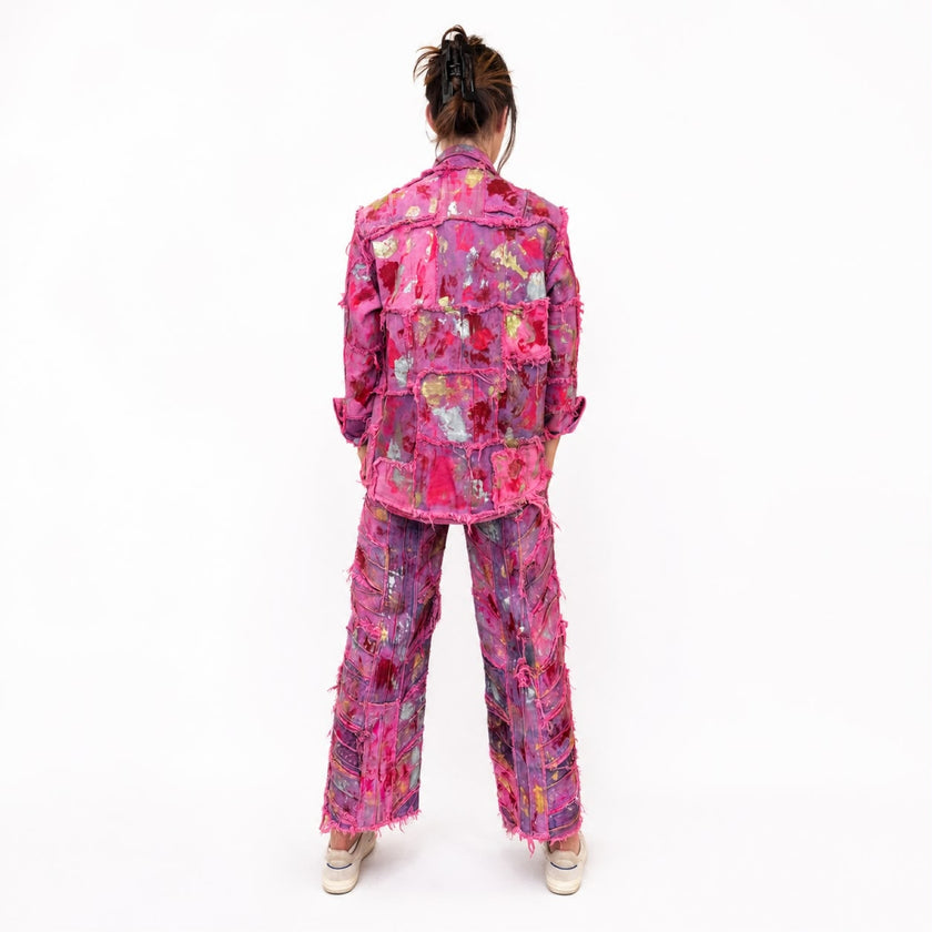 Wearable Ruins Pink Shredded Denim Colored Jacket