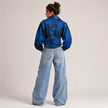 Blue Rusted Rollers Cropped Bomber Jacket