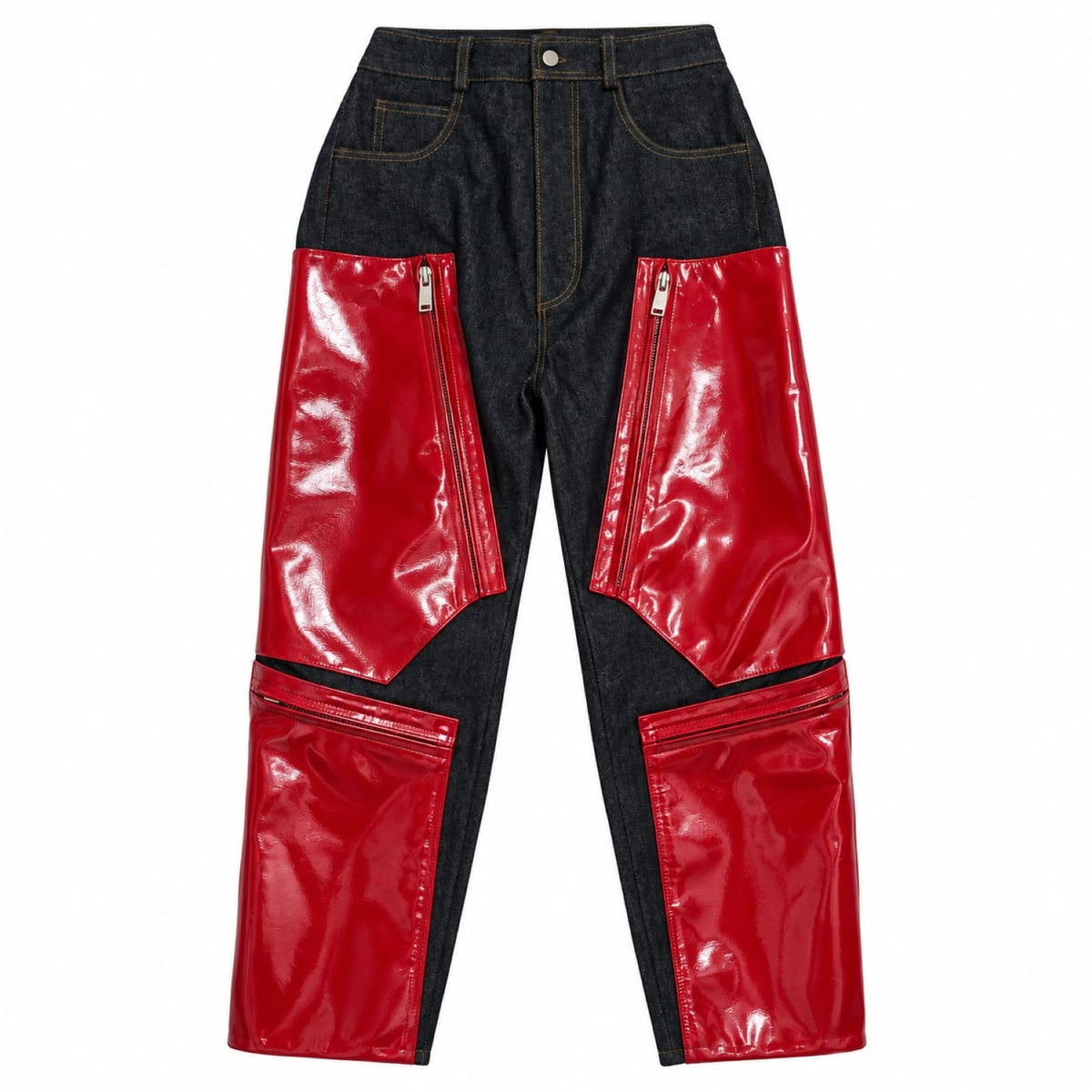 Cherry Pop — Leather-Panelled Denim Pants