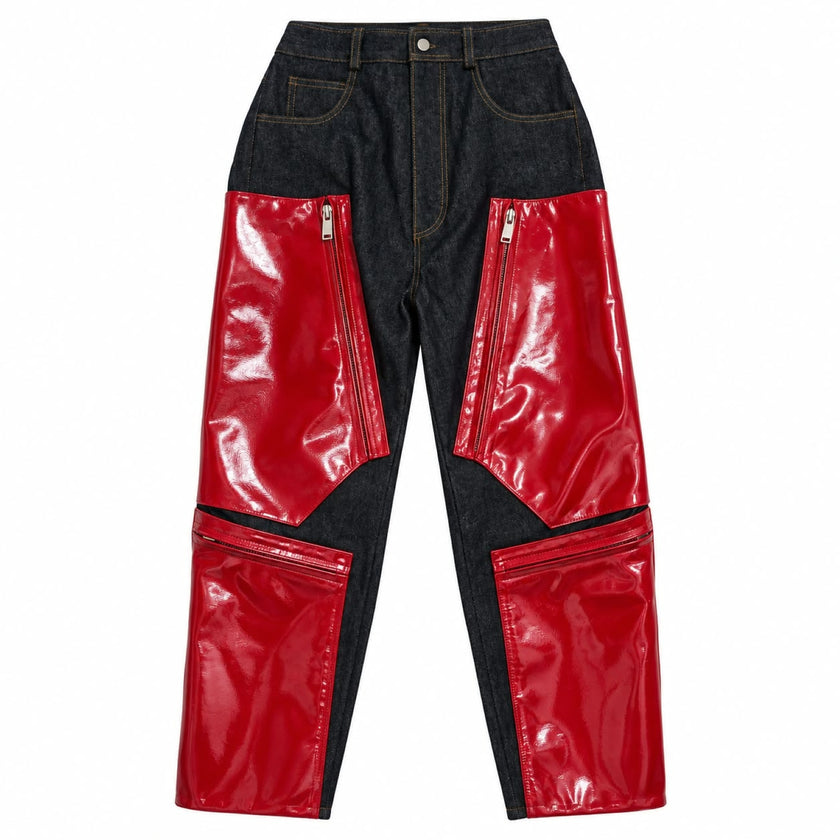 Cherry Pop — Leather-Panelled Denim Pants